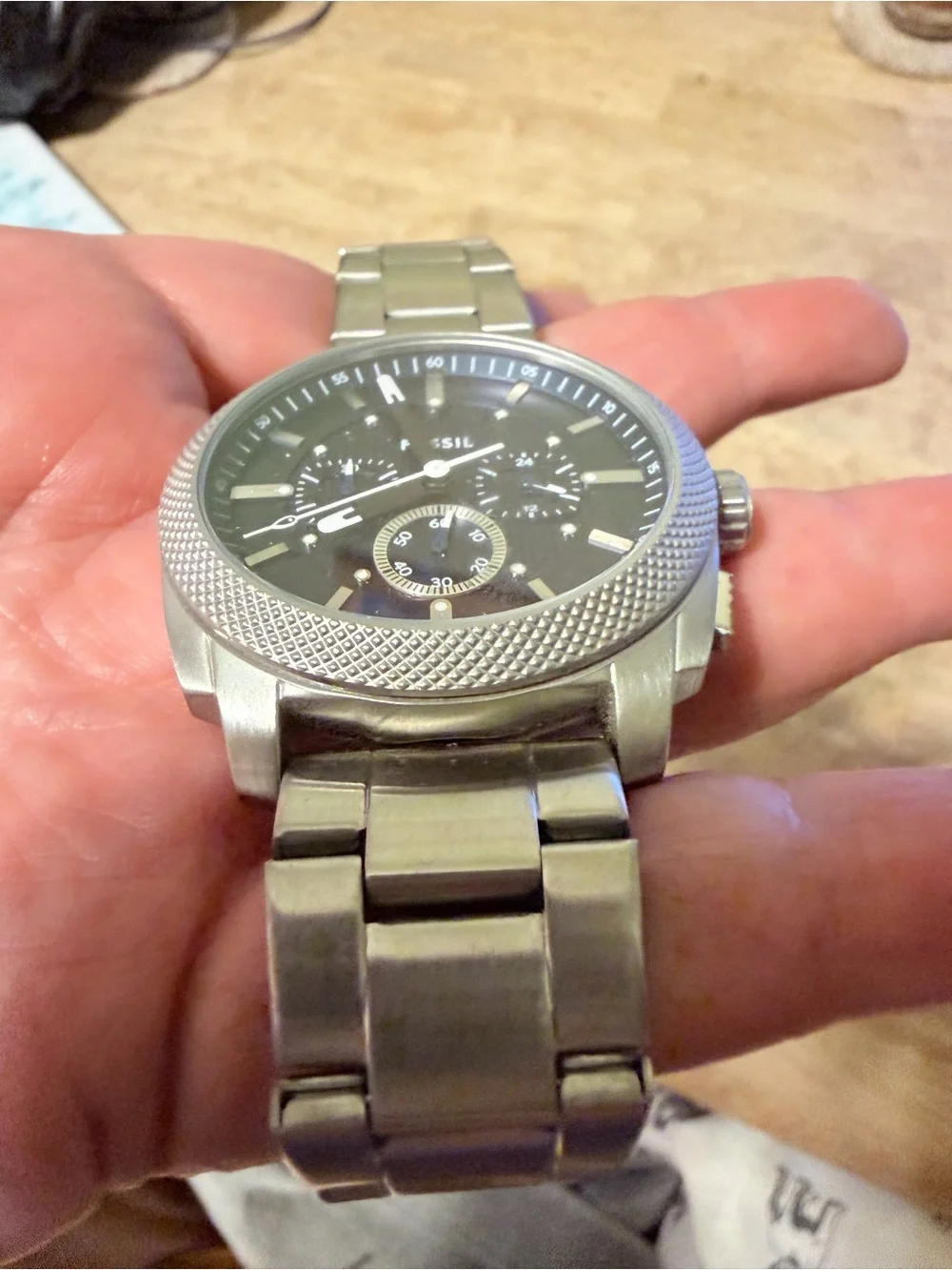 Fossil Men's Silver Stainless Steel Watch with Black Dial